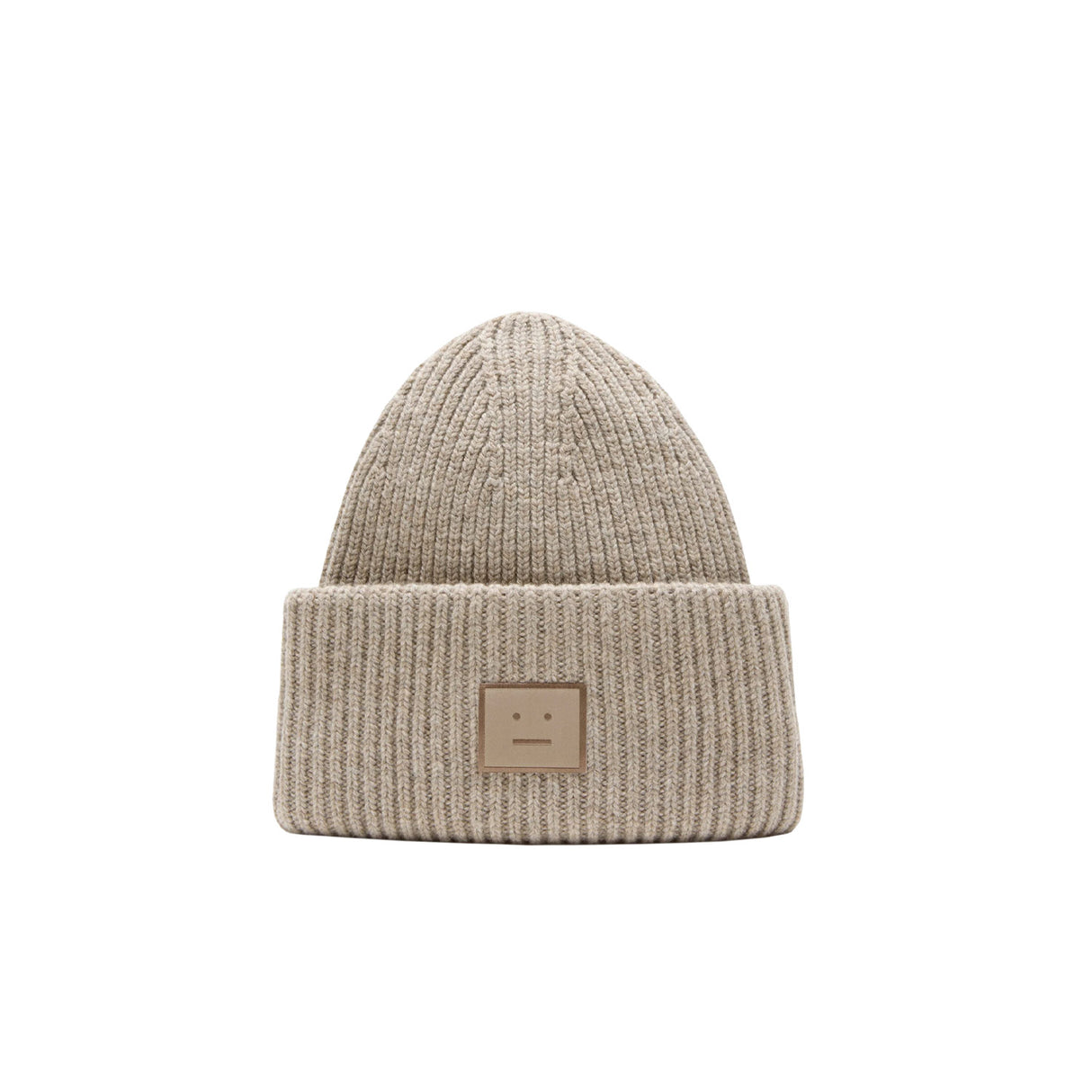 Acne Studios LARGE FACE LOGO BEANIE, Greige Melange