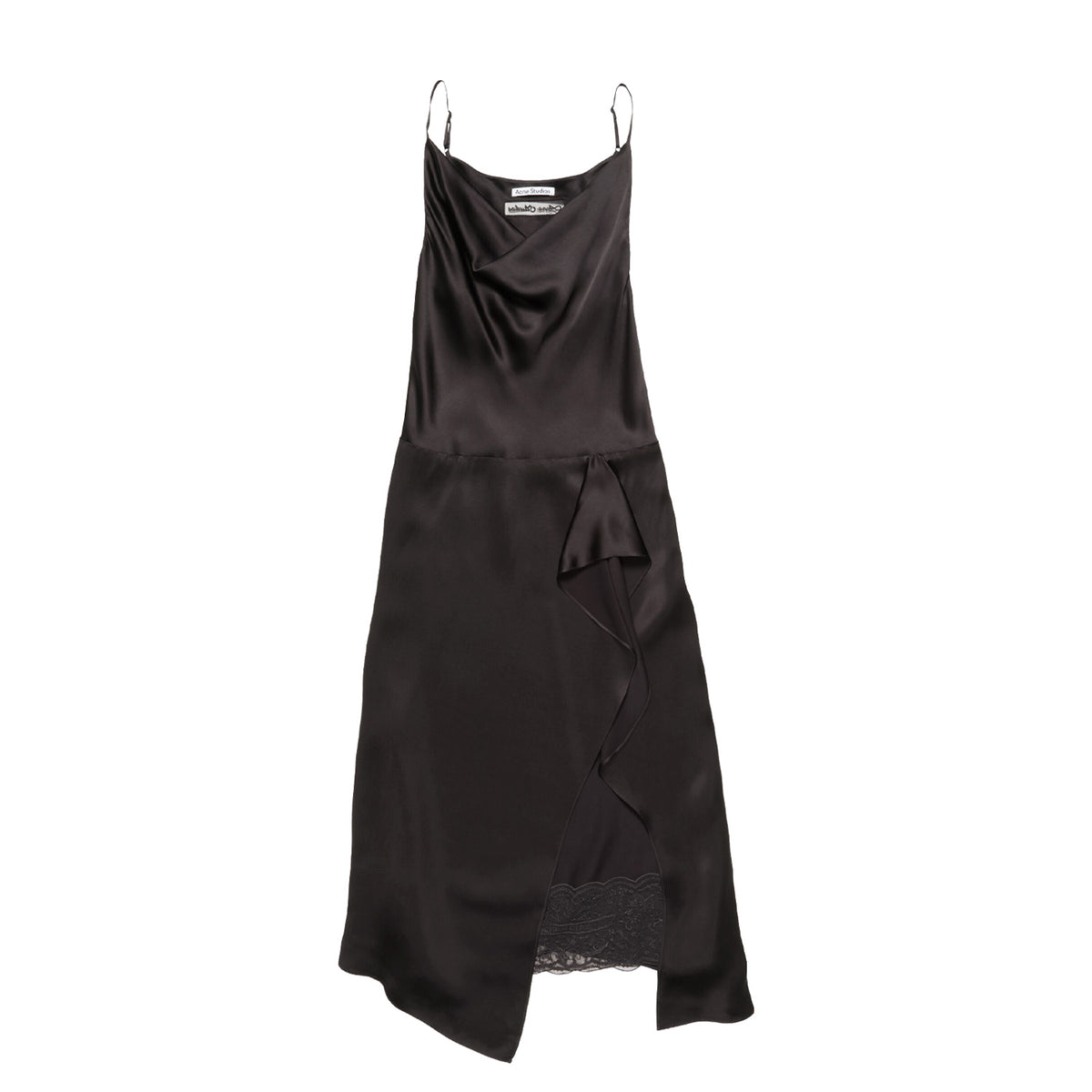 Acne Studios SHINY SATIN SLIP DRESS, Dark Brown