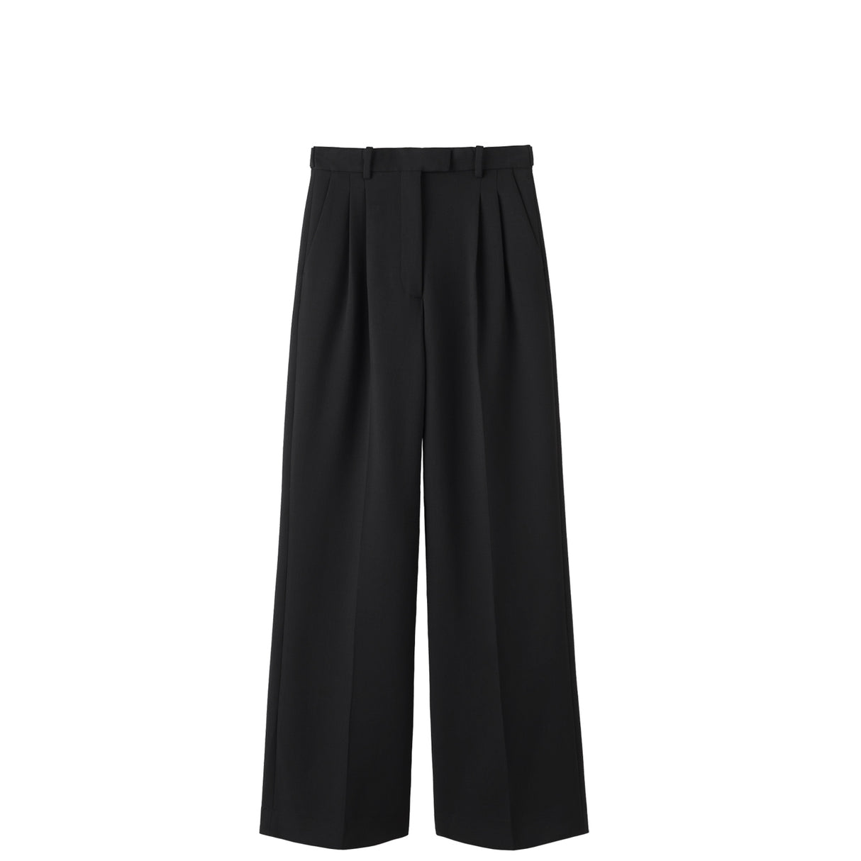 Black wide-leg pants on a white background