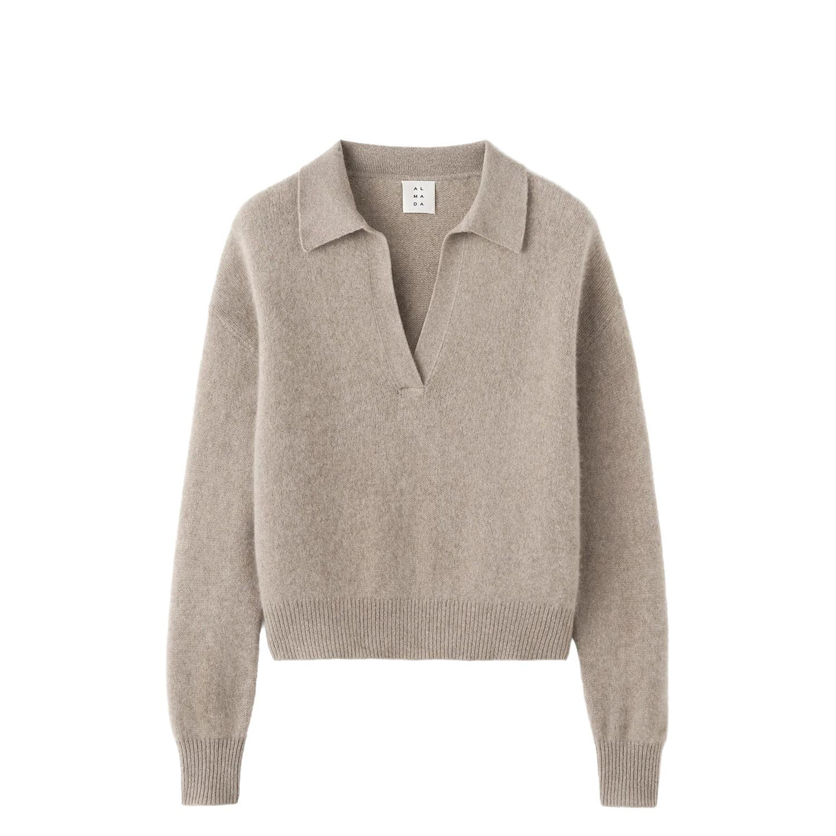 Beige sweater with a collar on a white background