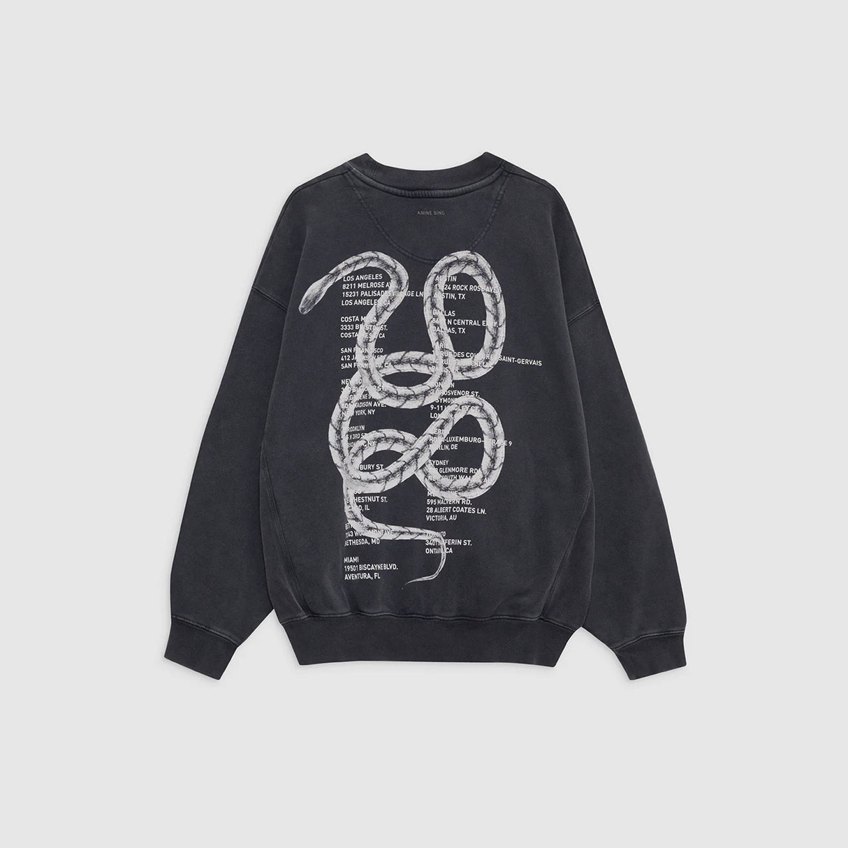 Anine Bing JACI SWEATSHIRT TWISTED SNAKE, Washed Black