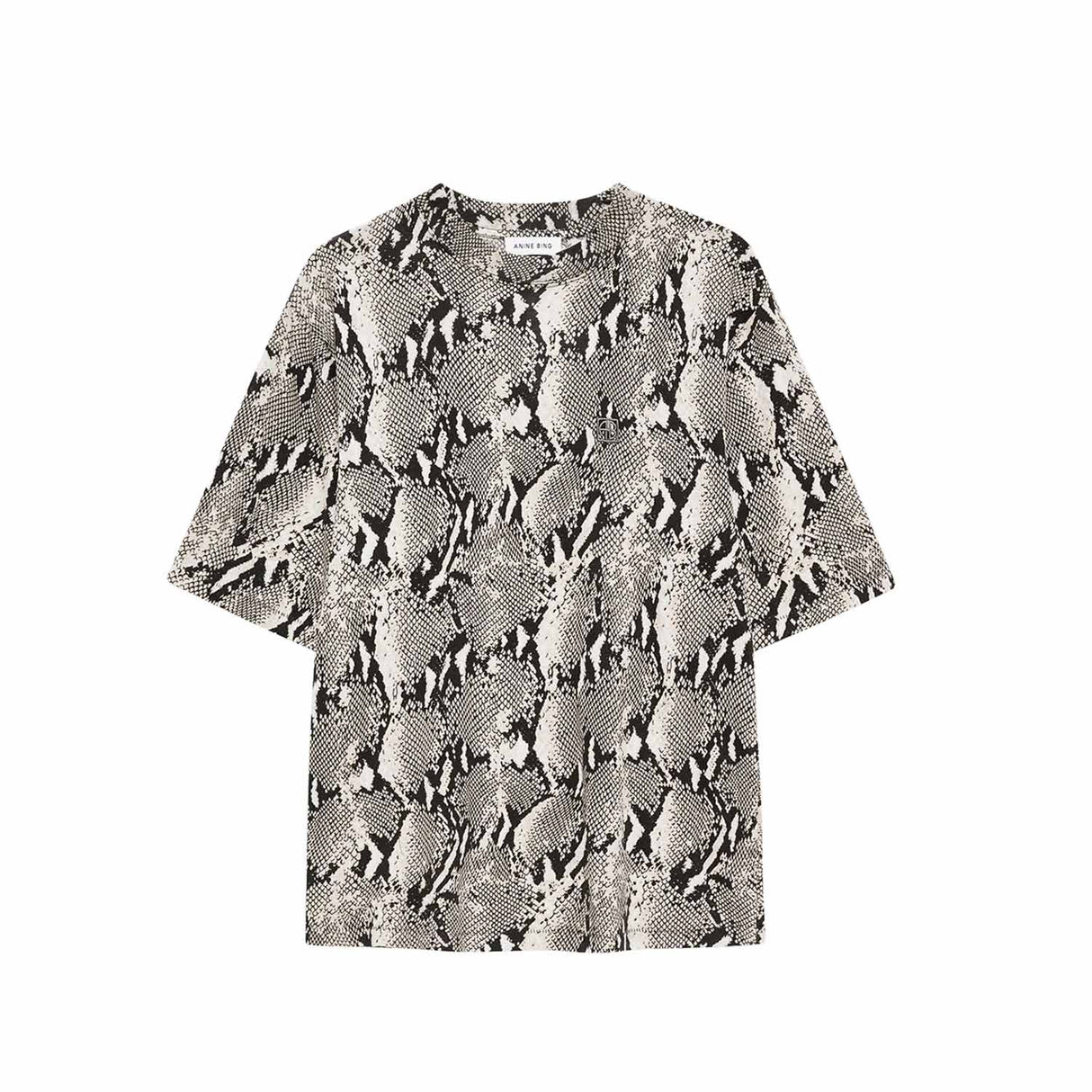 Short-sleeve shirt with snake print on a white background