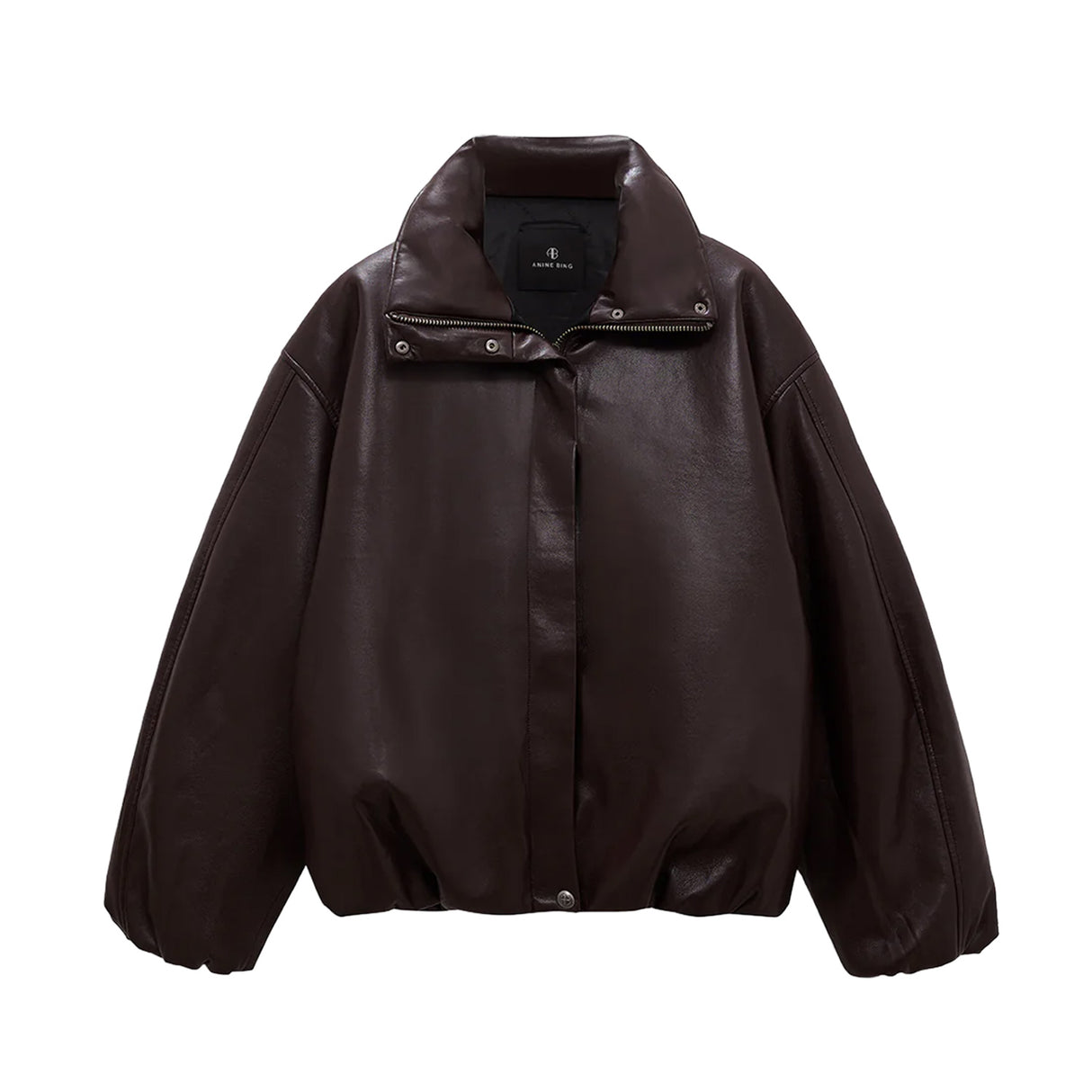 Brown faux leather jacket on a white background