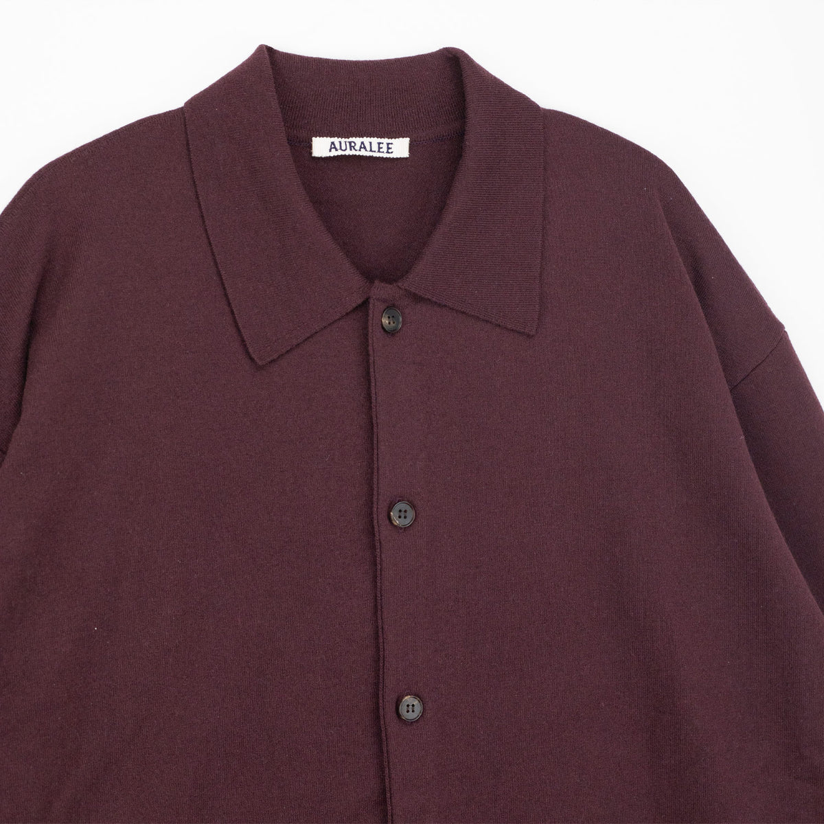 Auralee HIGH TWIST WOOL KNIT SHIRT CARDIGAN, Red Brown