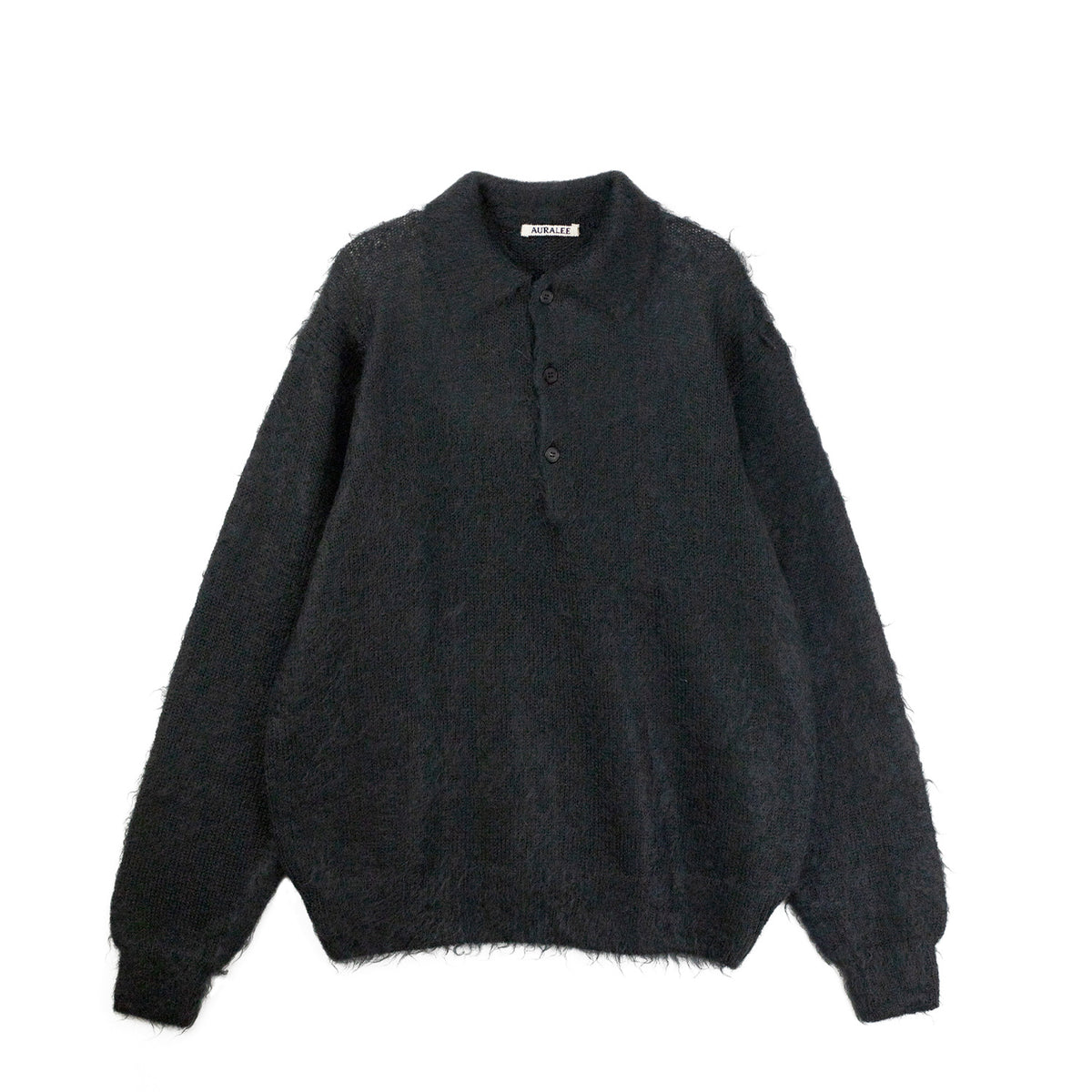 Auralee M'S BRUSHED SUPER KID MOHAIR KNIT POLO, Ink Black