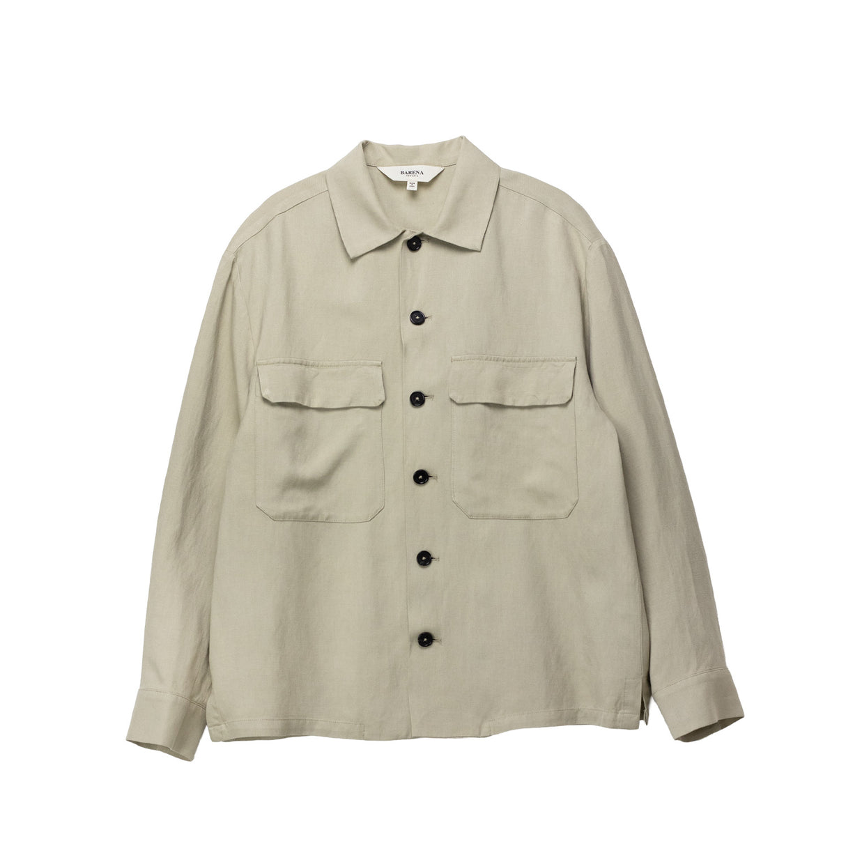 Beige jacket with black buttons on a white background