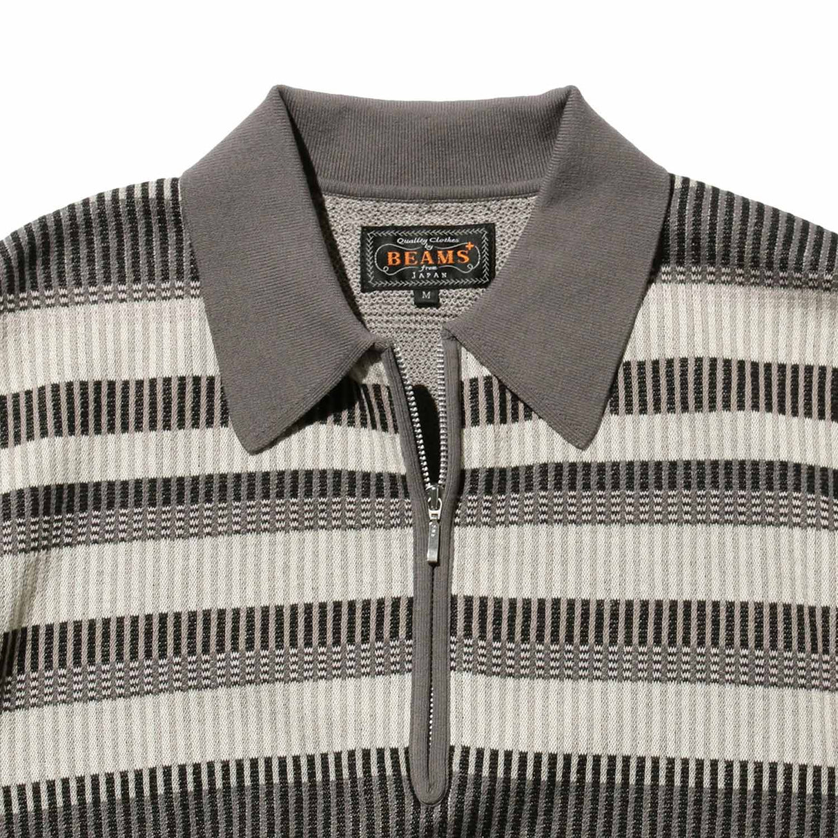Beams+ HALF ZIP KNIT POLO, Grey
