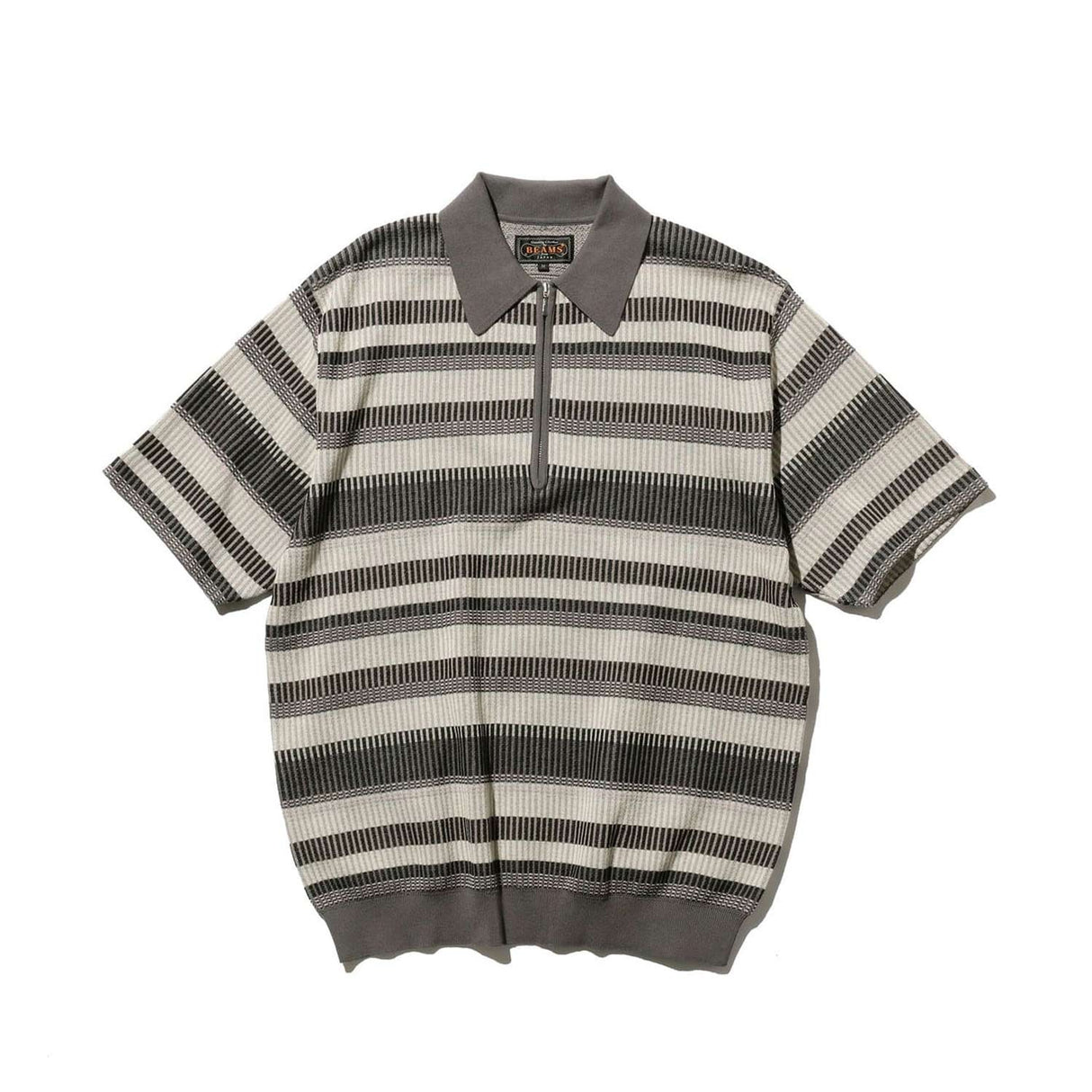 Beams+ HALF ZIP KNIT POLO, Grey