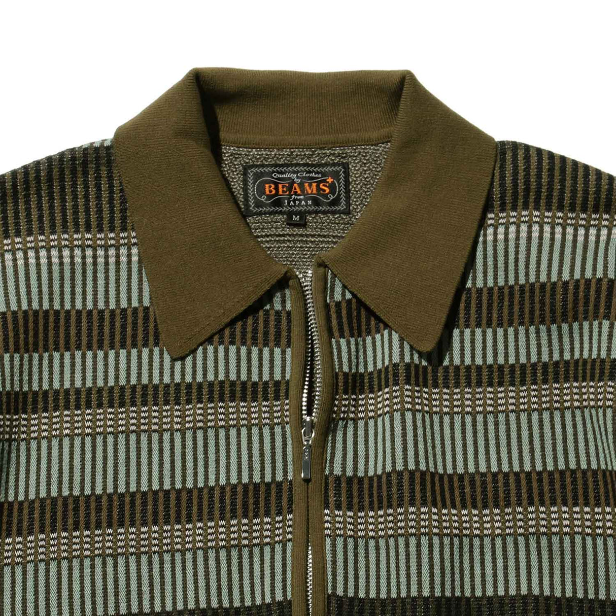 Beams+ HALF ZIP KNIT POLO, Olive