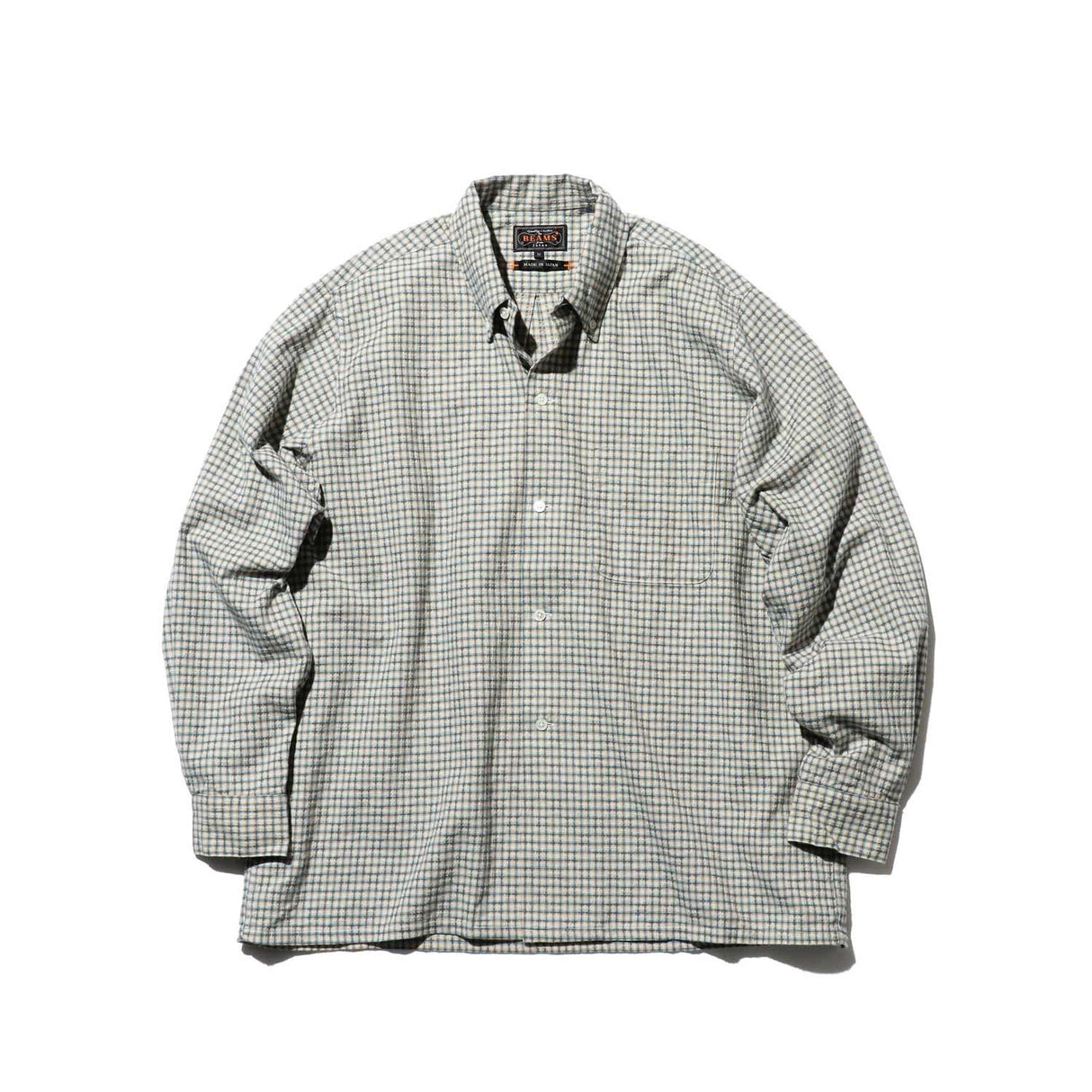 Beams+ OPEN B.D. DOBBY PLAID SHIRT, White