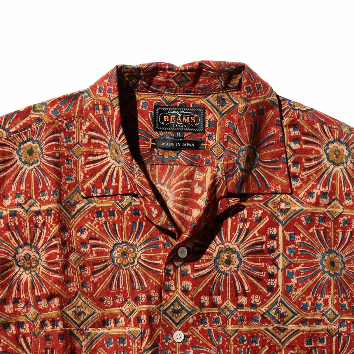 Beams+ OPEN COLLAR BLOCK PRINT, Flower Red