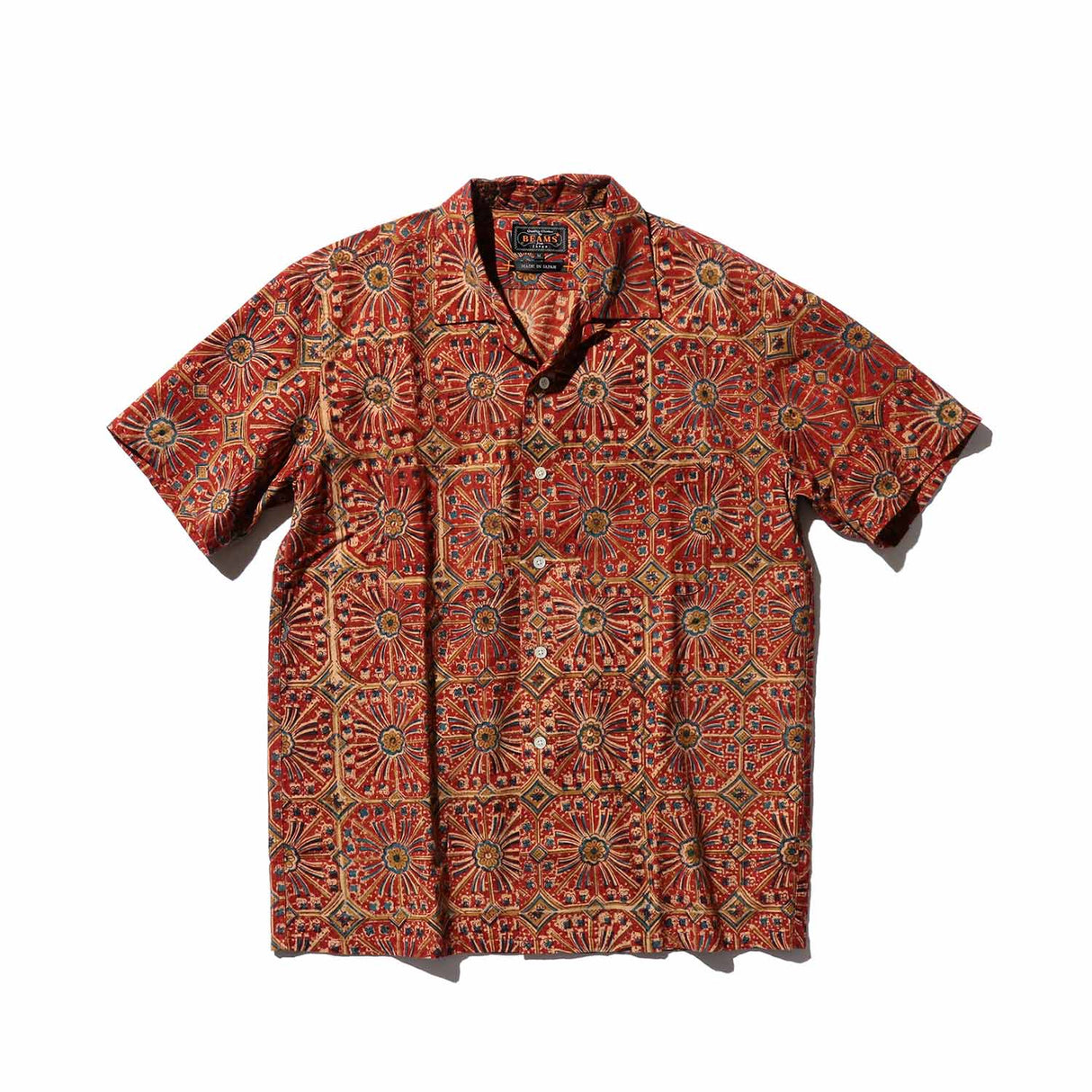 Beams+ OPEN COLLAR BLOCK PRINT, Flower Red
