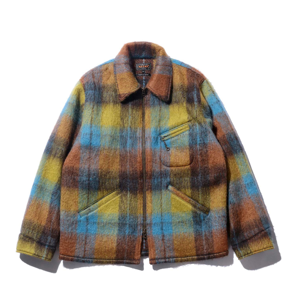 Beams+ SPORTS JACKET WOOL PLAID, Brown/Turqoise