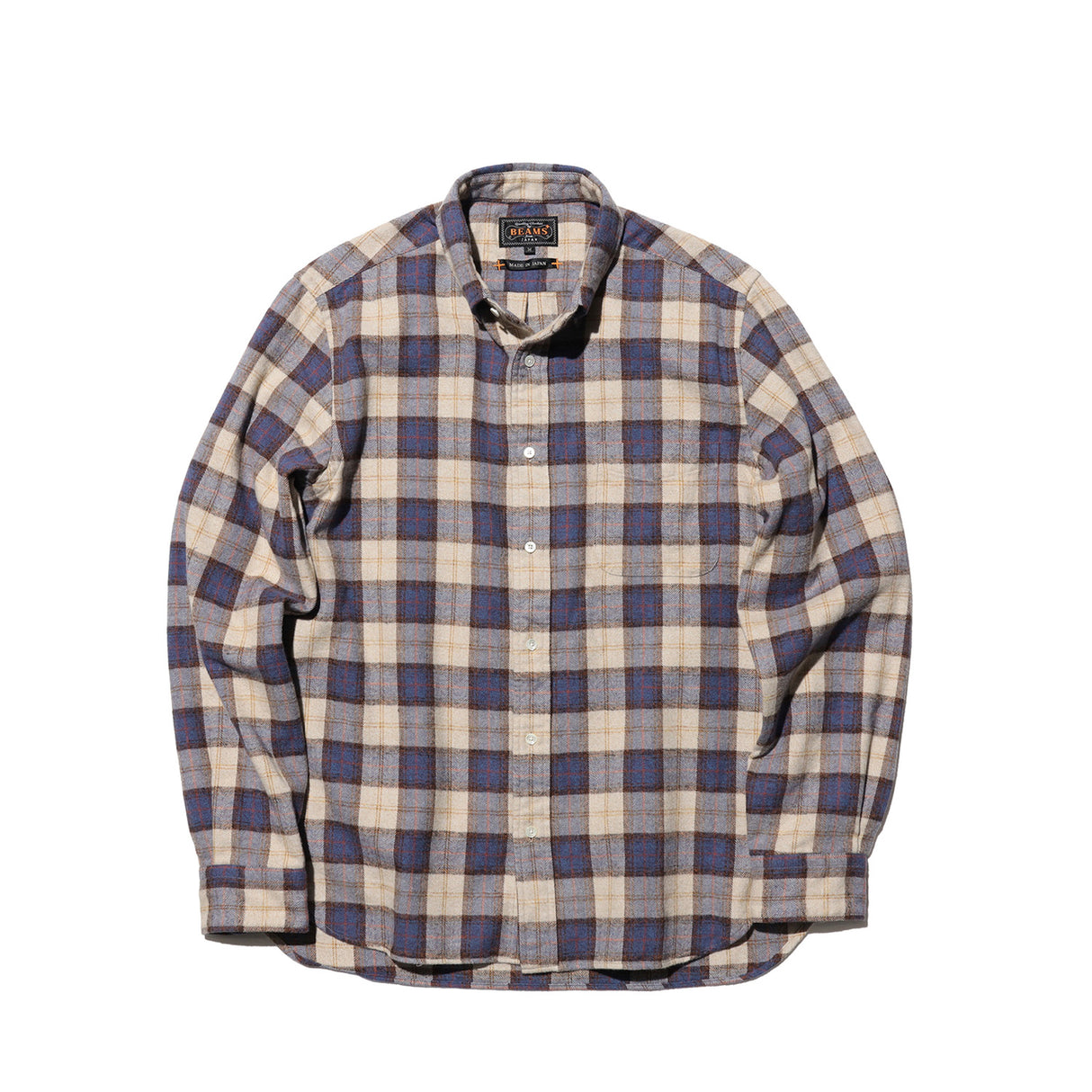 Beams+ B.D. HERRINGBONE PLAID, White