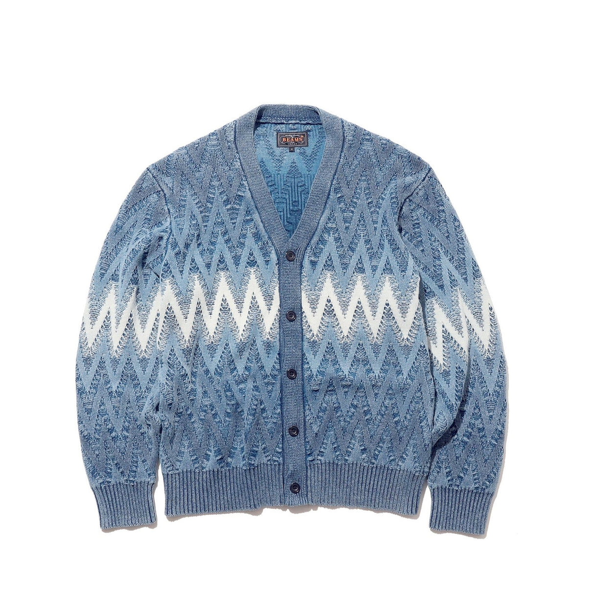 Beams+ CARDIGAN JACQUARD INDIGO YARN, Indigo