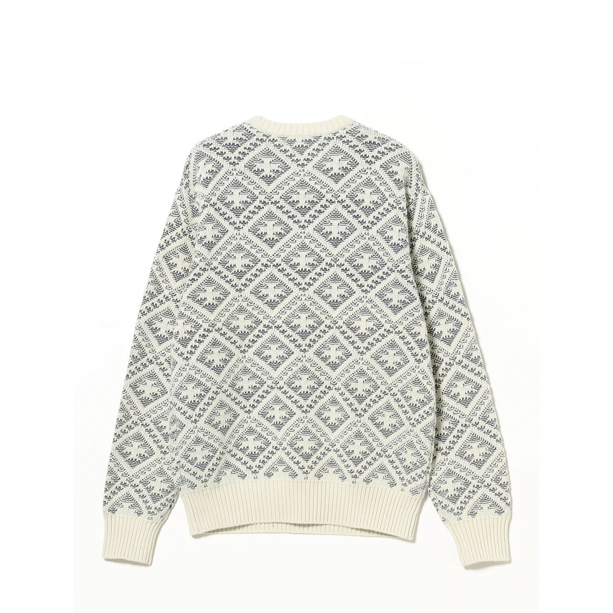 Beams+ CREW DOUBLE JACQUARD INDIGO YARN, White/Indigo