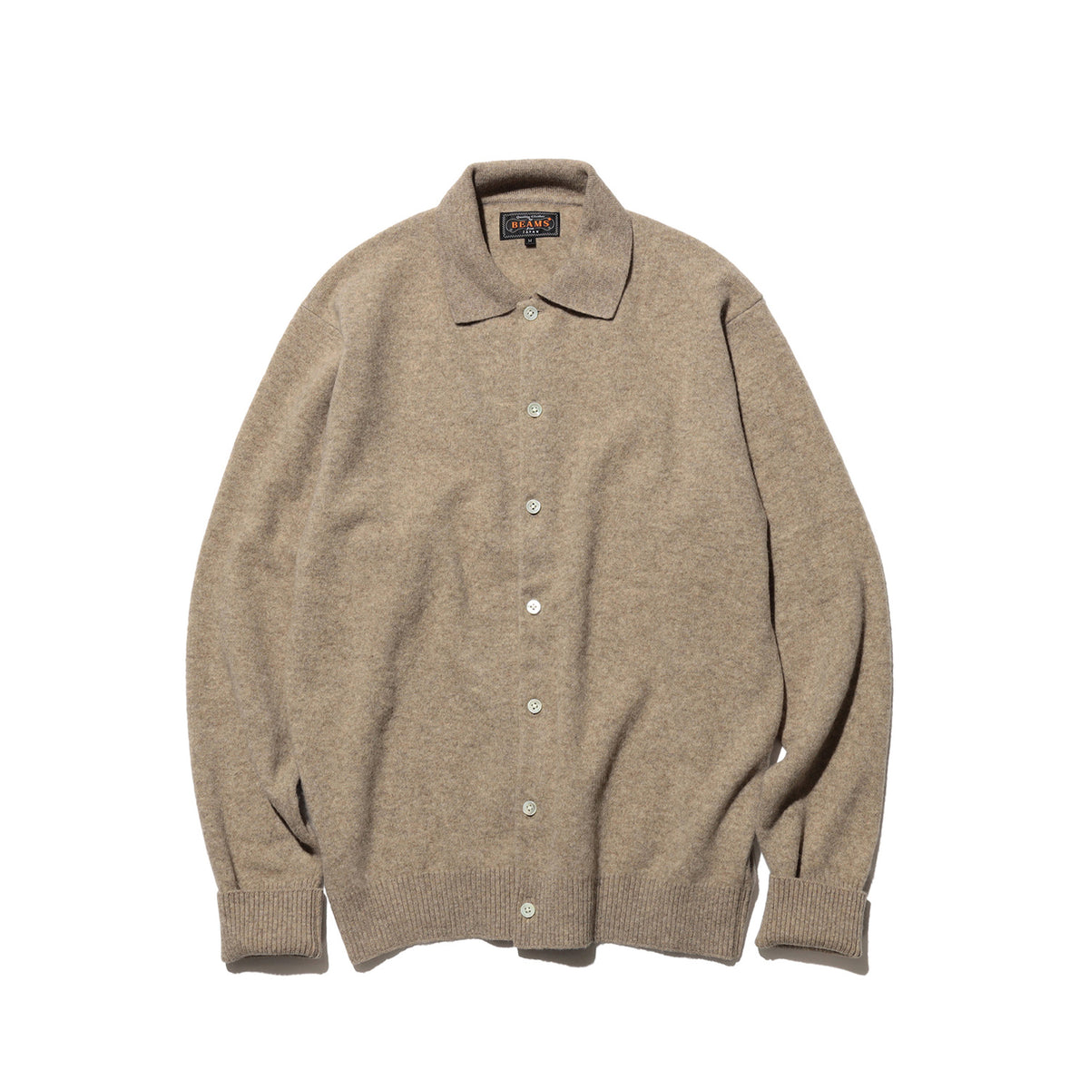 Beams+ KNIT POLO CARDIGAN, Beige