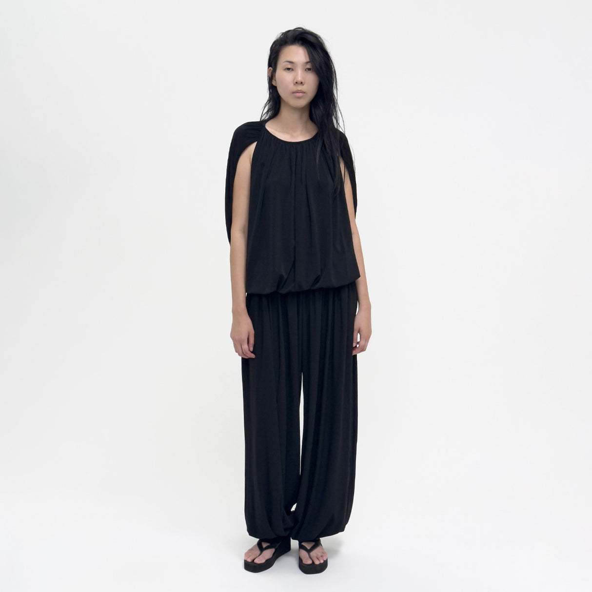 Birrot LAY1 GATHERED LONG TROUSER, Black