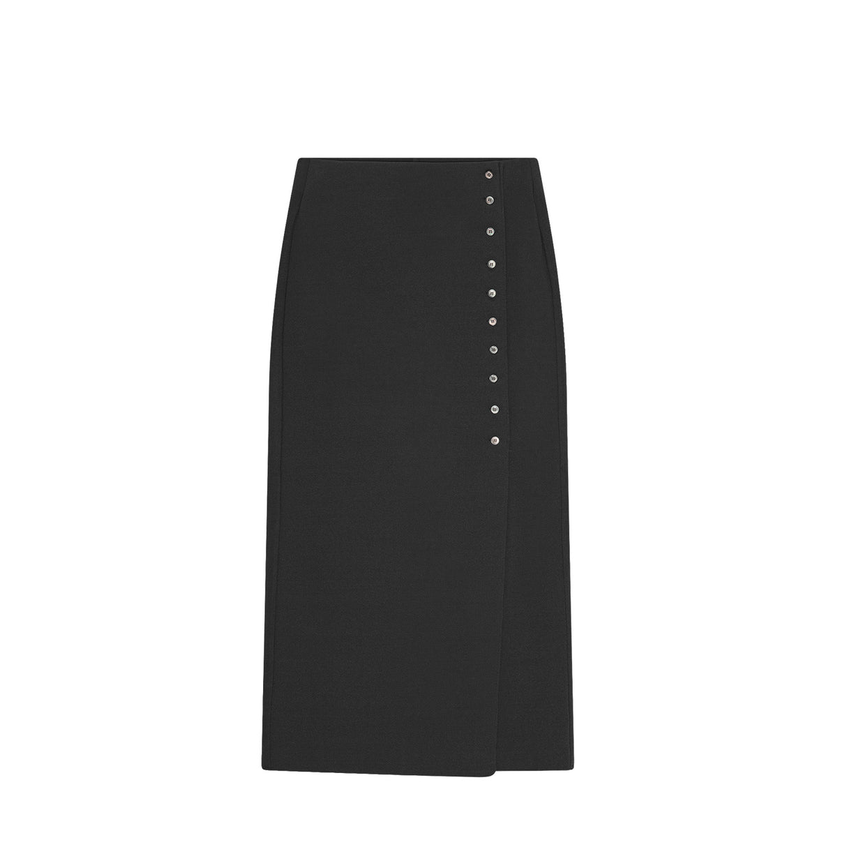 Birrot LAY2 BUTTONED WRAP SKIRT, Black