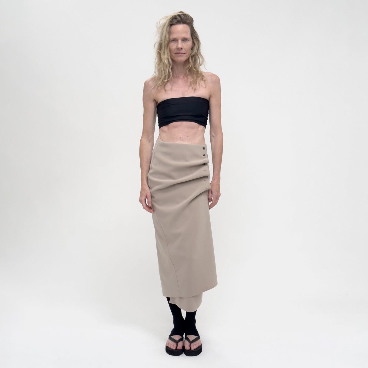 Birrot LAY2 BUTTONED WRAP SKIRT, Sand