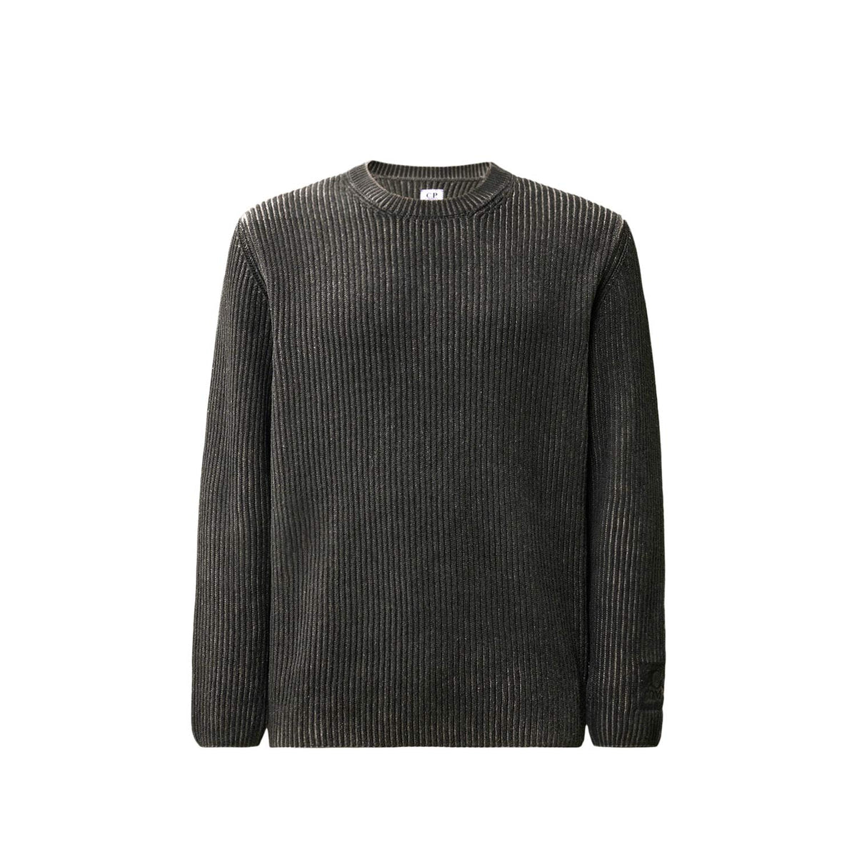 C.P. Company COTTON CHENILLE SPECIAL DYED CREWNECK LOGO SWEATER, Raven