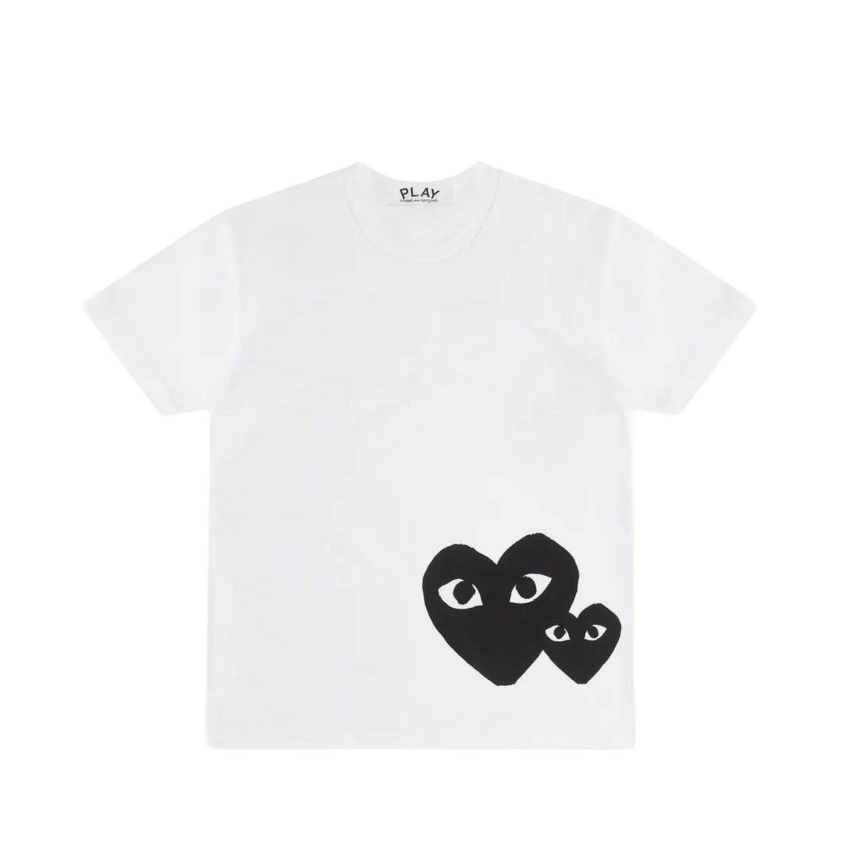 White t-shirt with black heart design on a white background