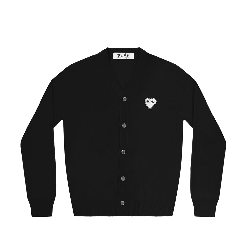 Comme des Garçons PLAY M'S WHITE HEART CARDIGAN, Black - Image 1