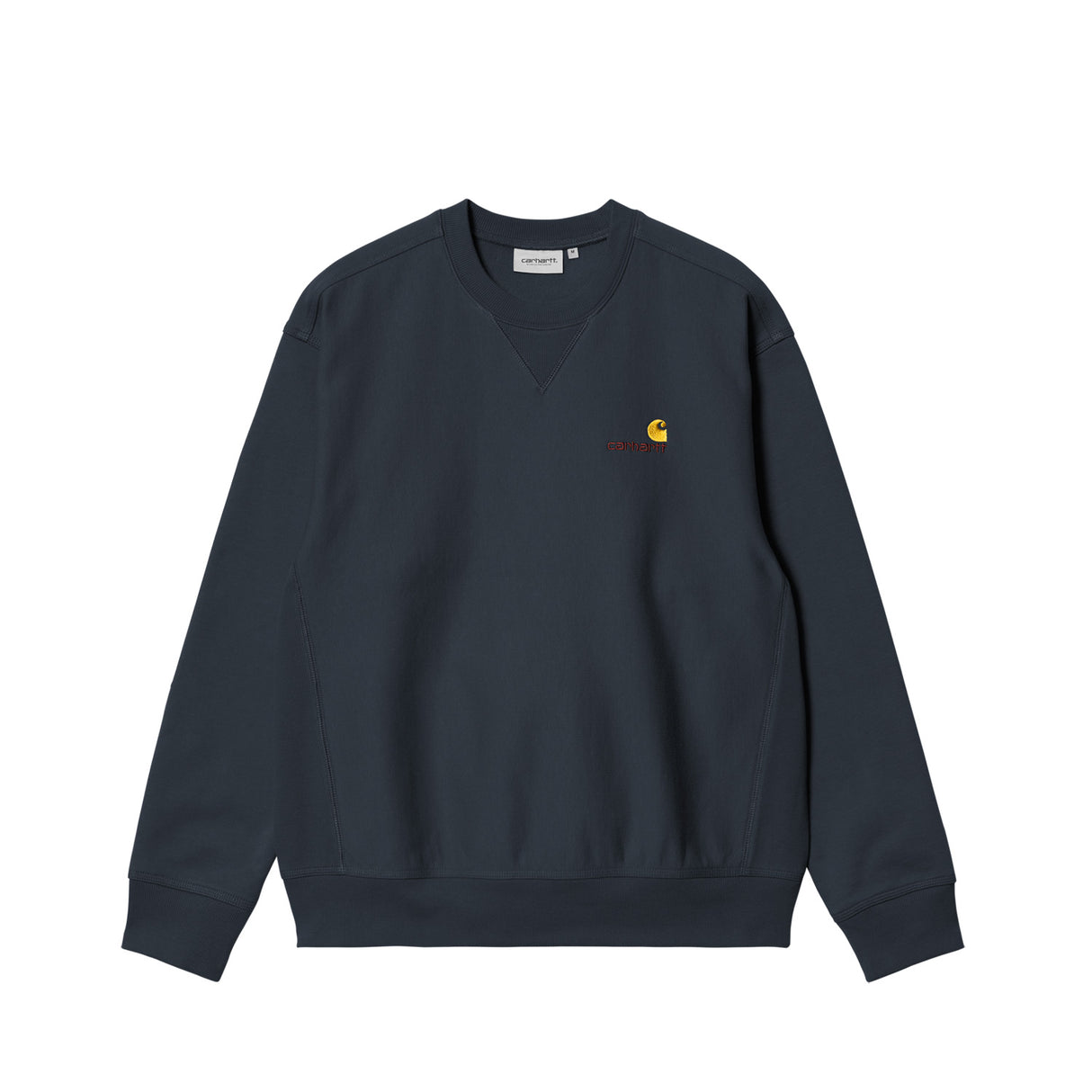 Navy blue sweatshirt with a logo on a white background