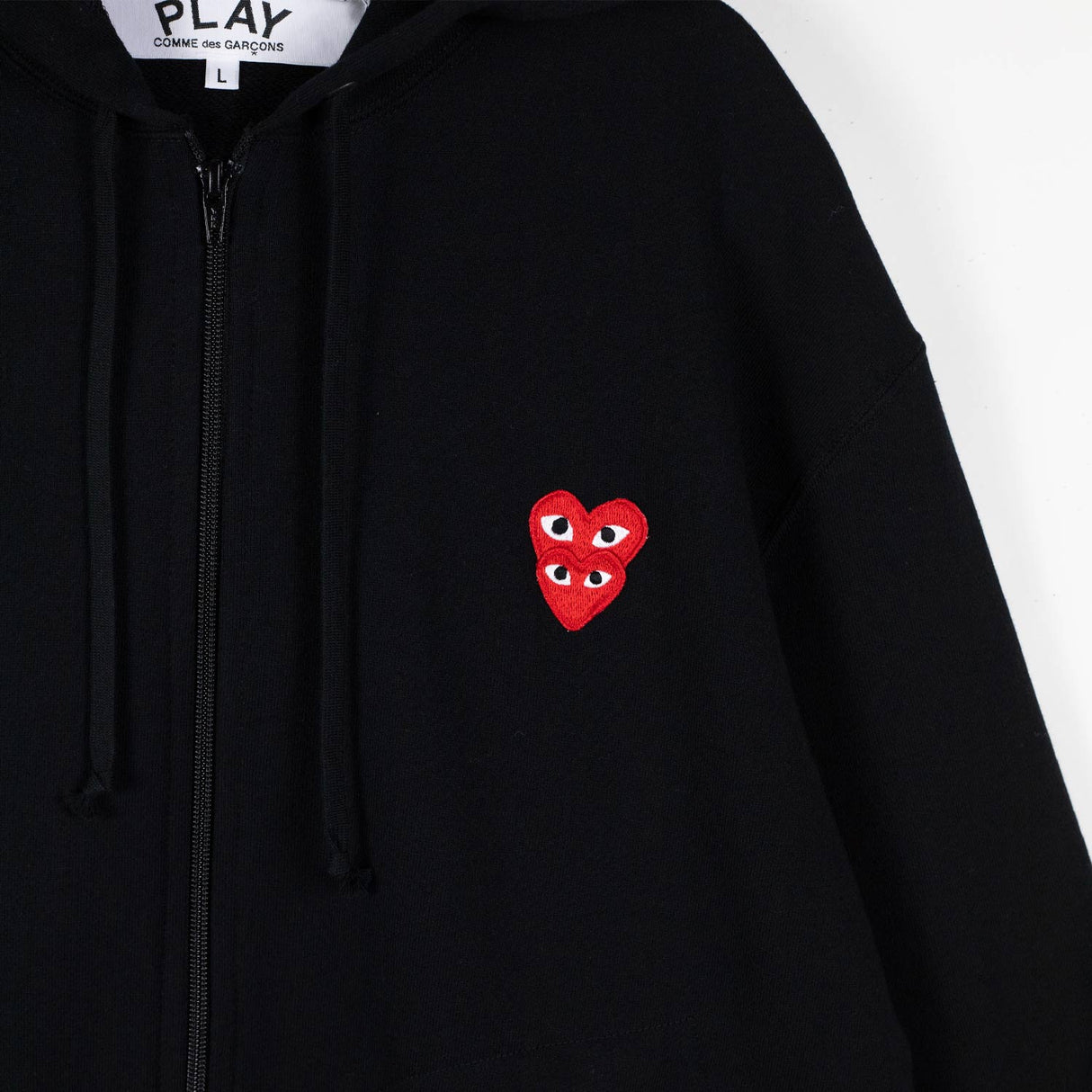 Comme des Garçons PLAY DOUBLE HEART HOODED SWEATSHIRT ZIP, Black