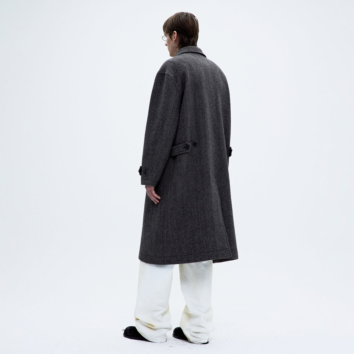 Coor CLASSY HERRINGBONE TWILL HEAVY COAT, Melange Brown