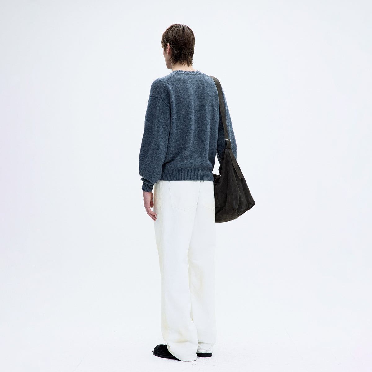 Coor WOOL CROPPED CREWNECK SWEATER, Melange Grey