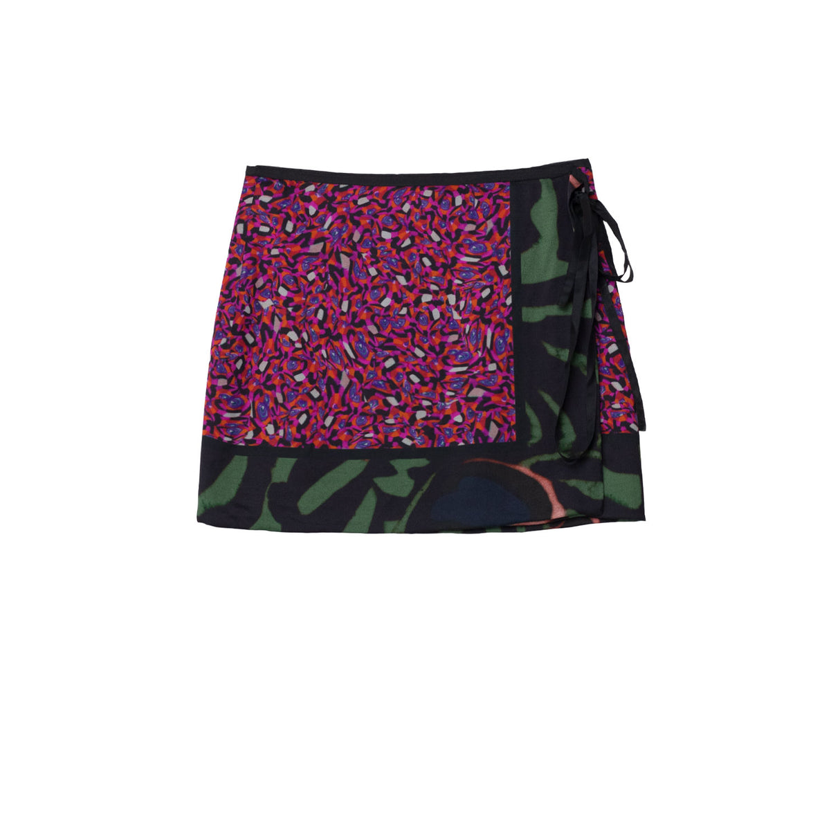 Mini skirt with a colorful print on a white background