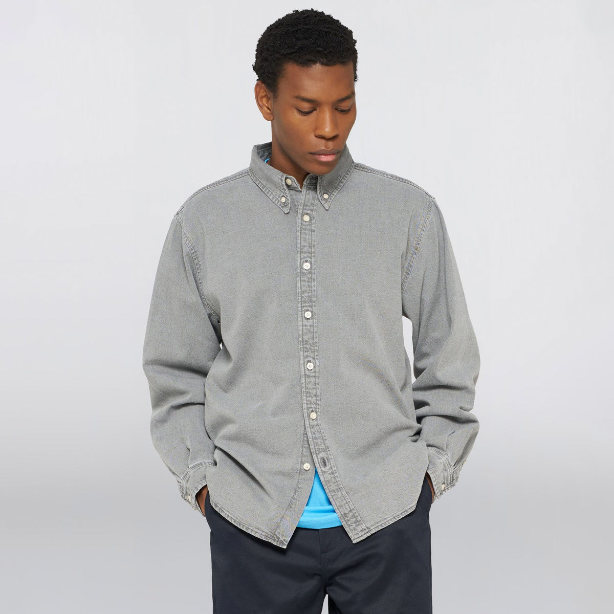 Edwin ARLO SHIRT LS, Black Heavy Bleach Wash