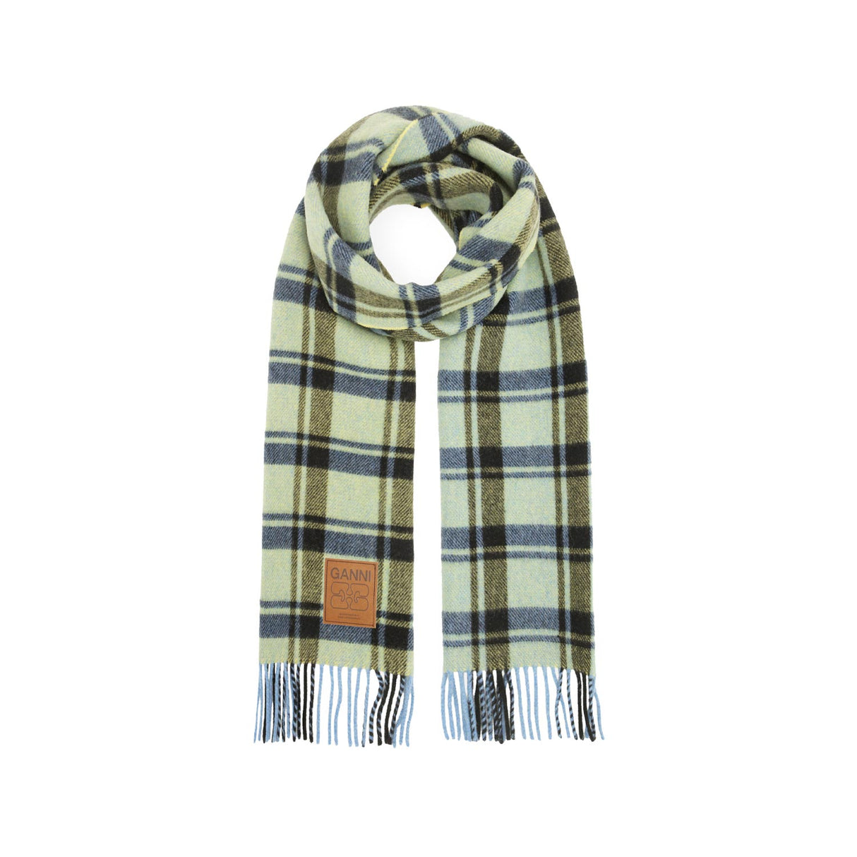 Ganni A6935 WOOL CHECK SCARF, Yellow Pear