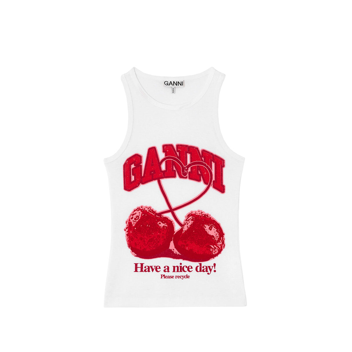 Ganni COMPACT RIB JERSEY TANK CHERRY, Bright White