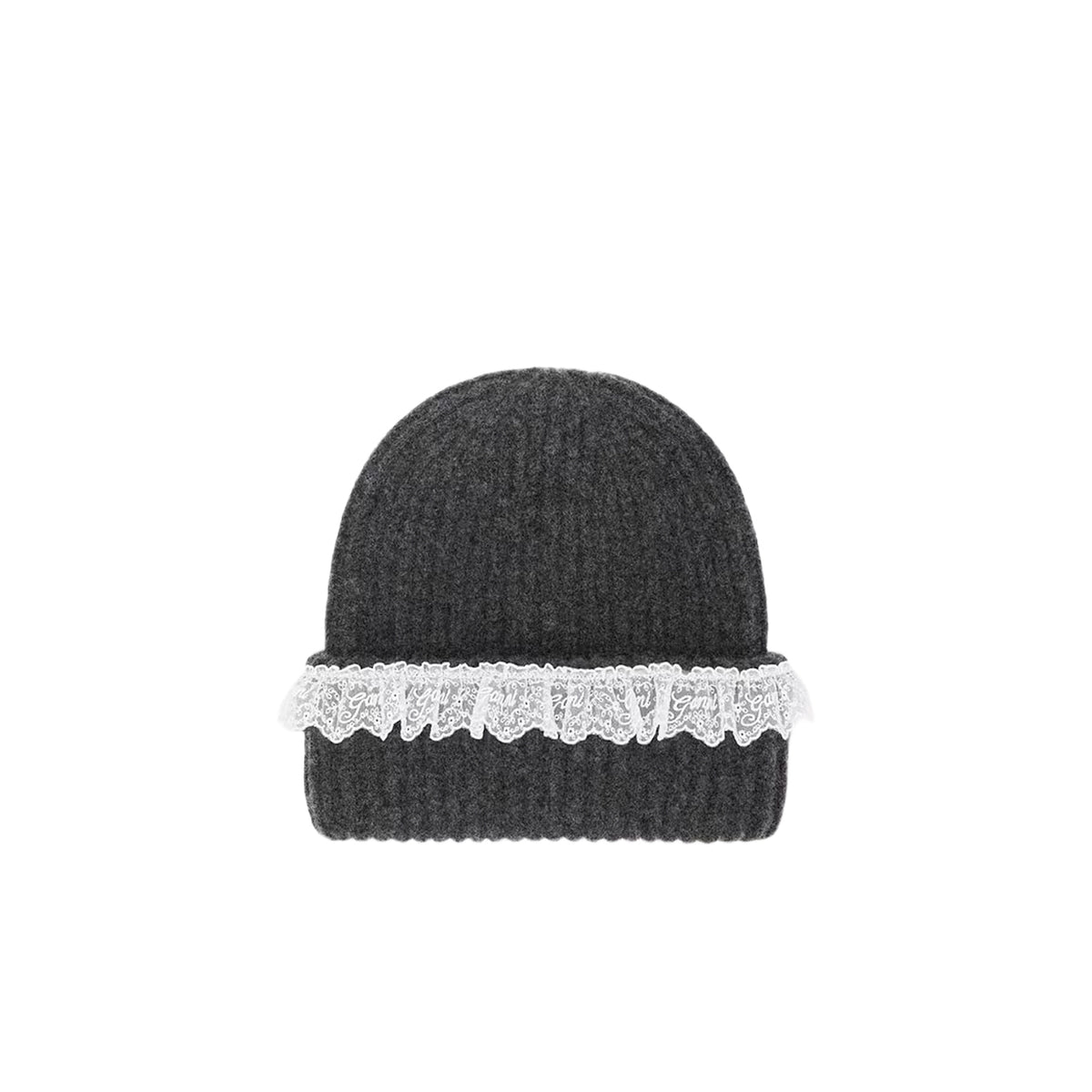 Ganni COMPACT WOOL LACE BEANIE, Phantom