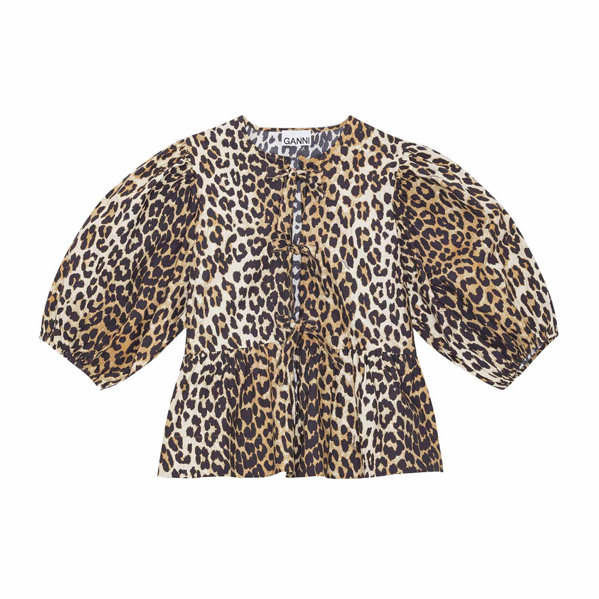 Ganni F9116 PEBLUM BLOUSE, Leopard