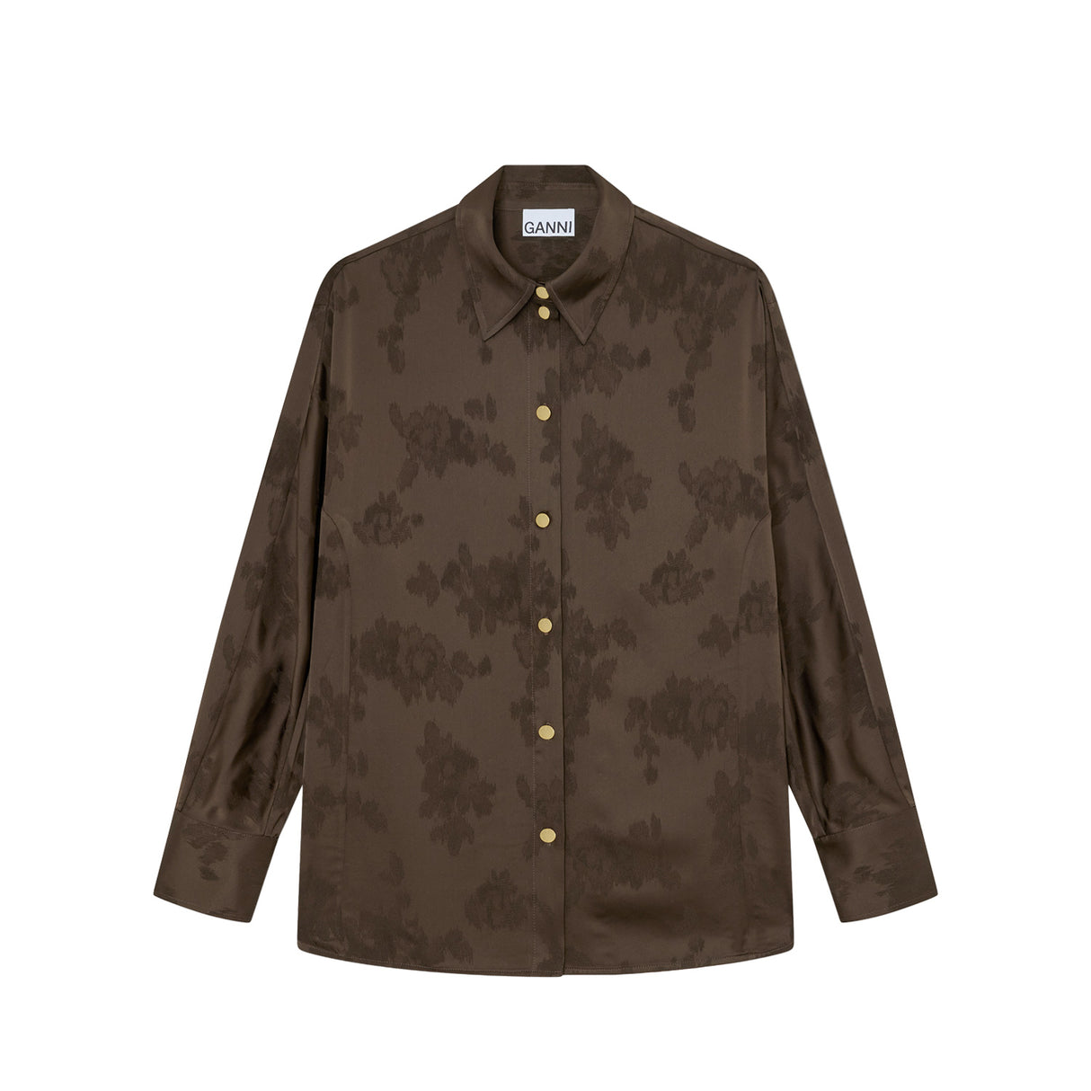 Ganni SATIN LONG SLEEVE SHIRT, Demitasse