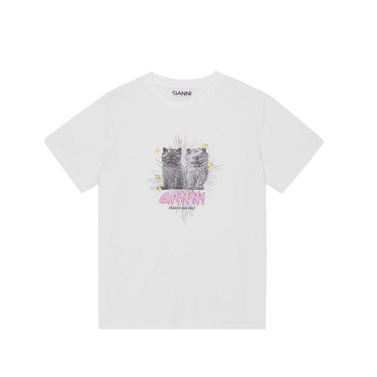 Ganni T4060 KITTENS RELAXED T-SHIRT, Bright White