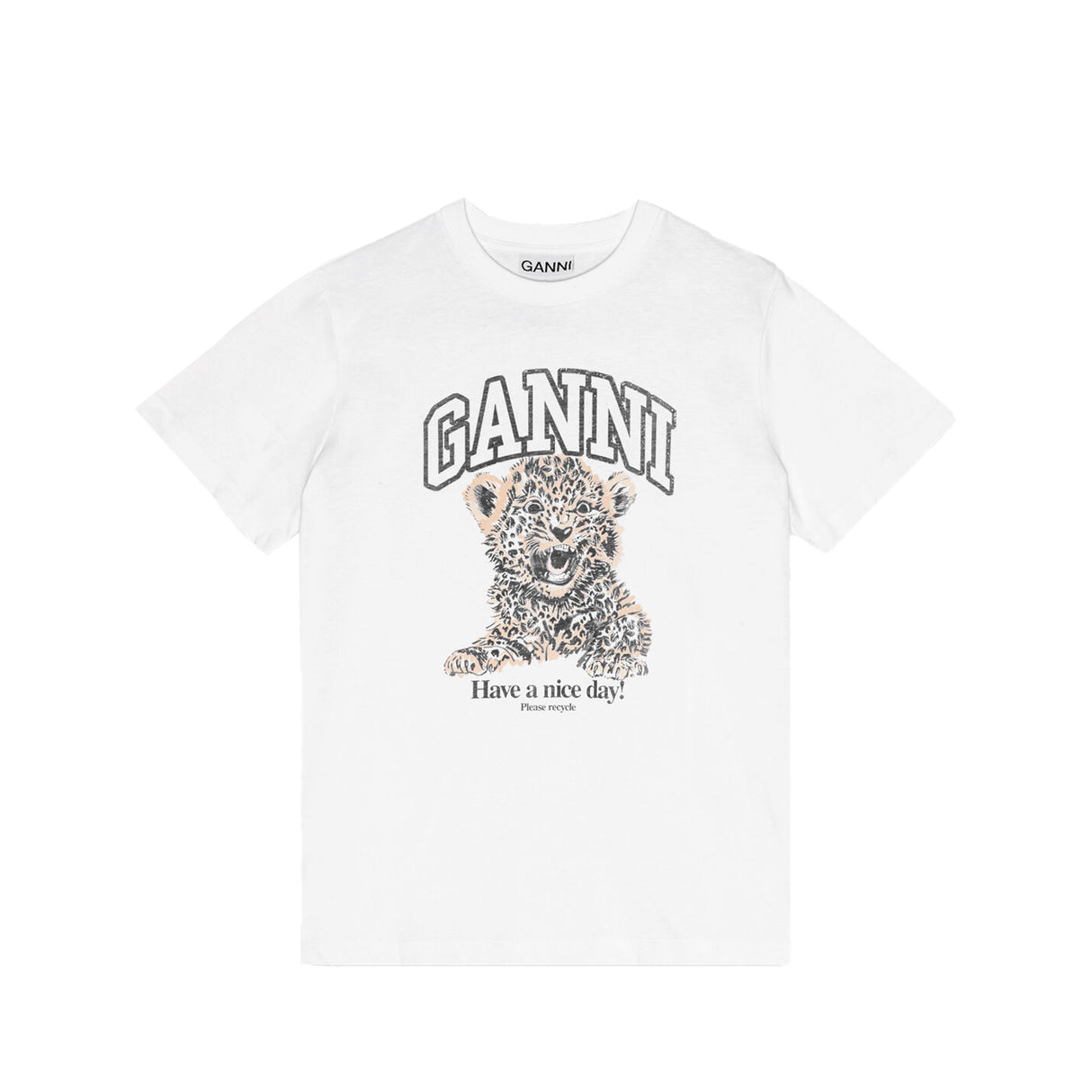 Ganni T4124 LEOPARD RELAXED T-SHIRT, White - Image 1