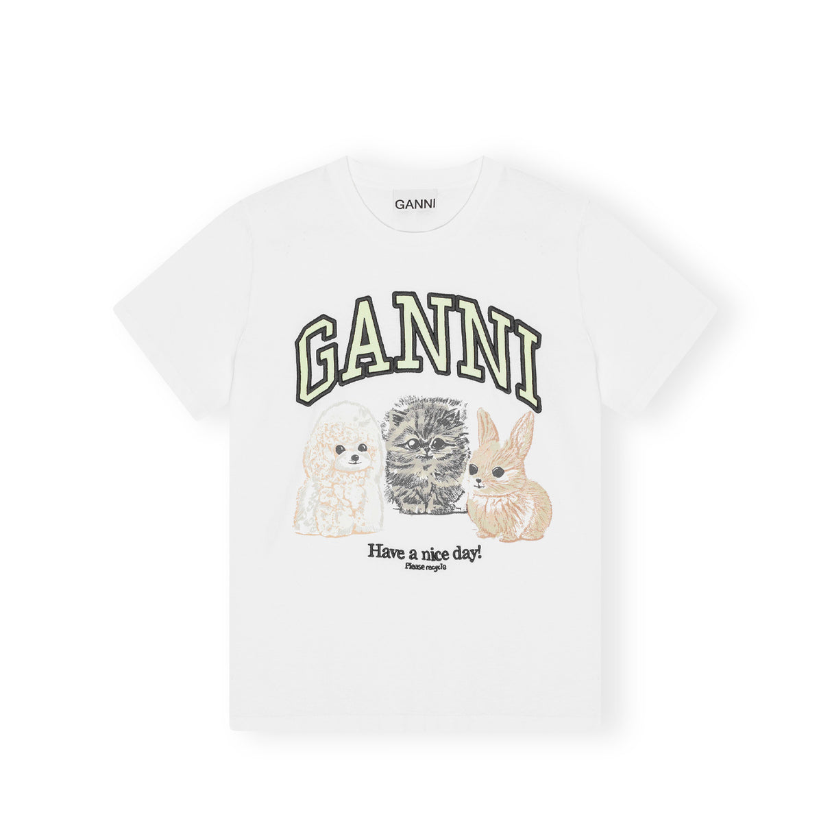 Ganni T4237 ANIMALS RELAXED T-SHIRT, Bright White