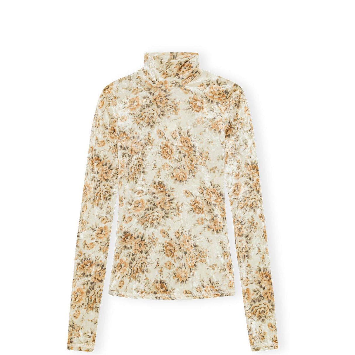 Ganni T4356 PRINTED VELOUR JERSEY TURTLENECK, Cloud Cream