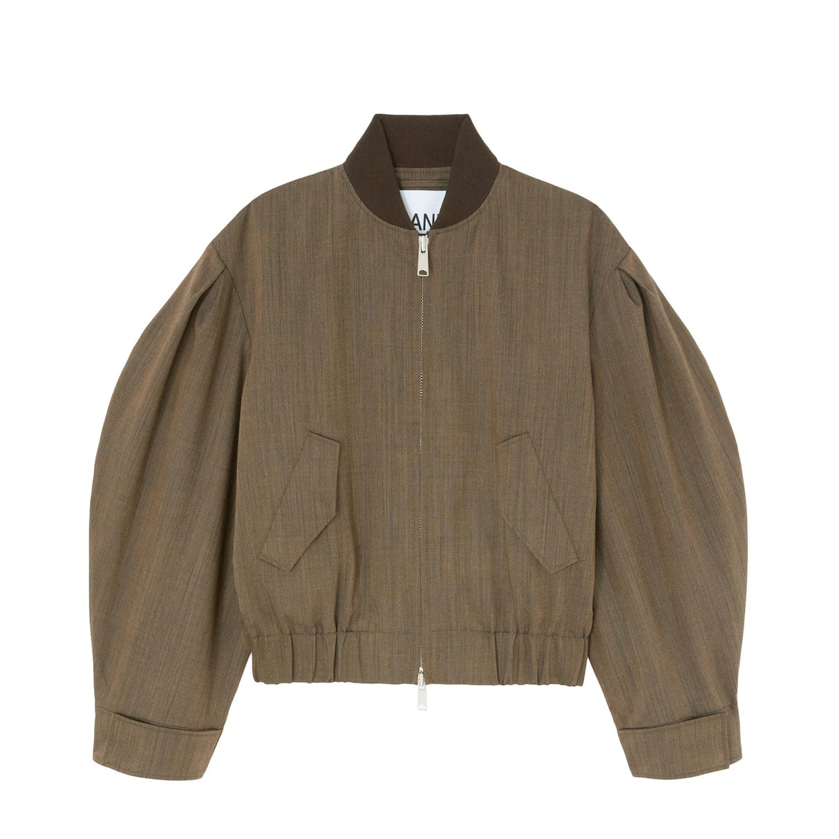 Ganni LIGHT WOOL MELANGE BOMBER JACKET, Canteen