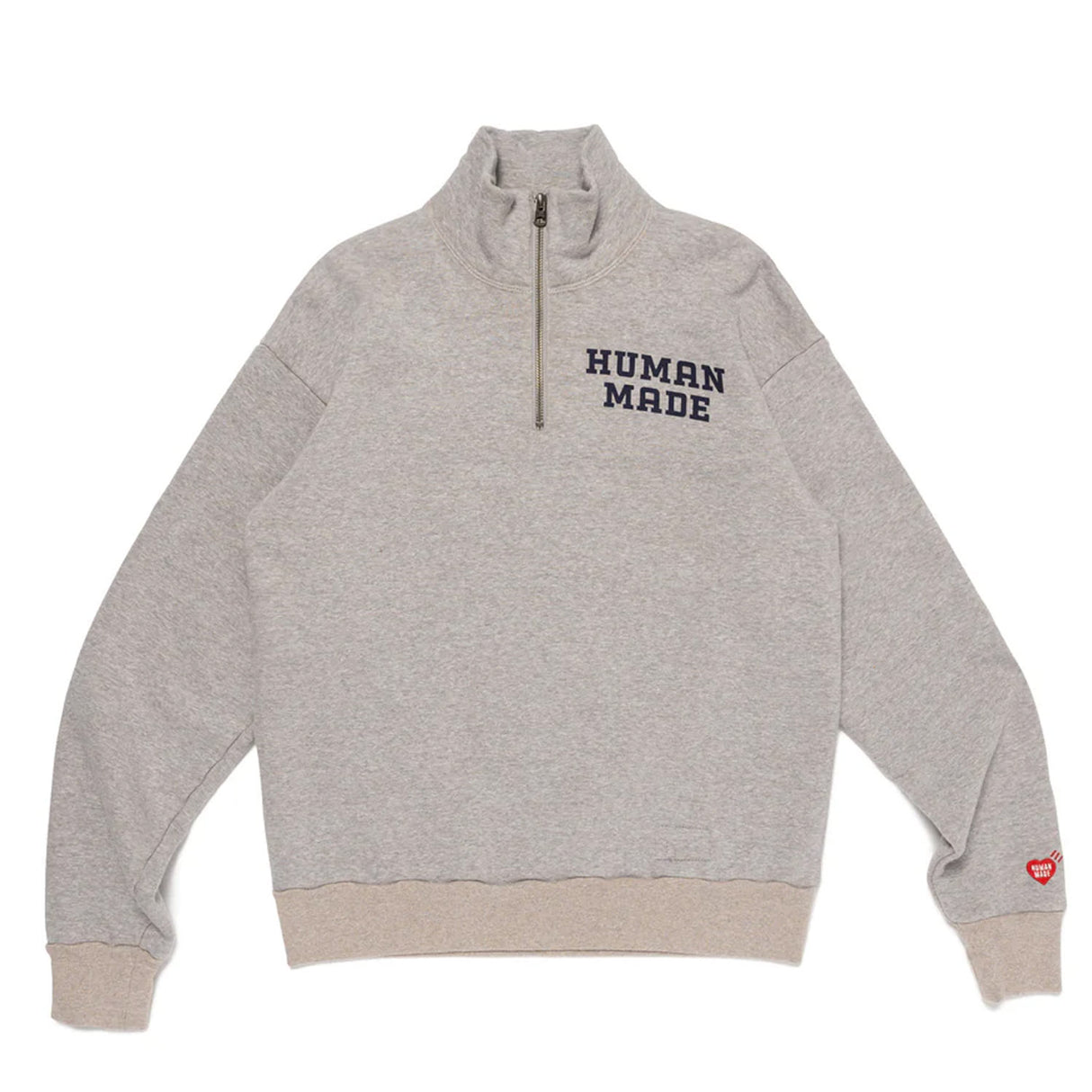 HUMAN MADE HALF-ZIP SWEATSHIRT, GRAY GRAY