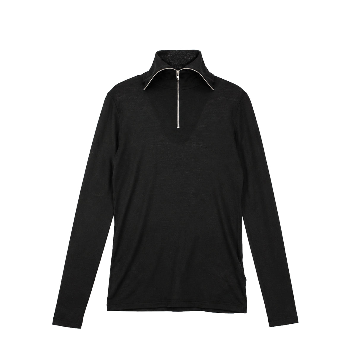 Jil Sander WOOL JERSEY LONGSLEEVE T-SHIRT WITH ZIP, Black