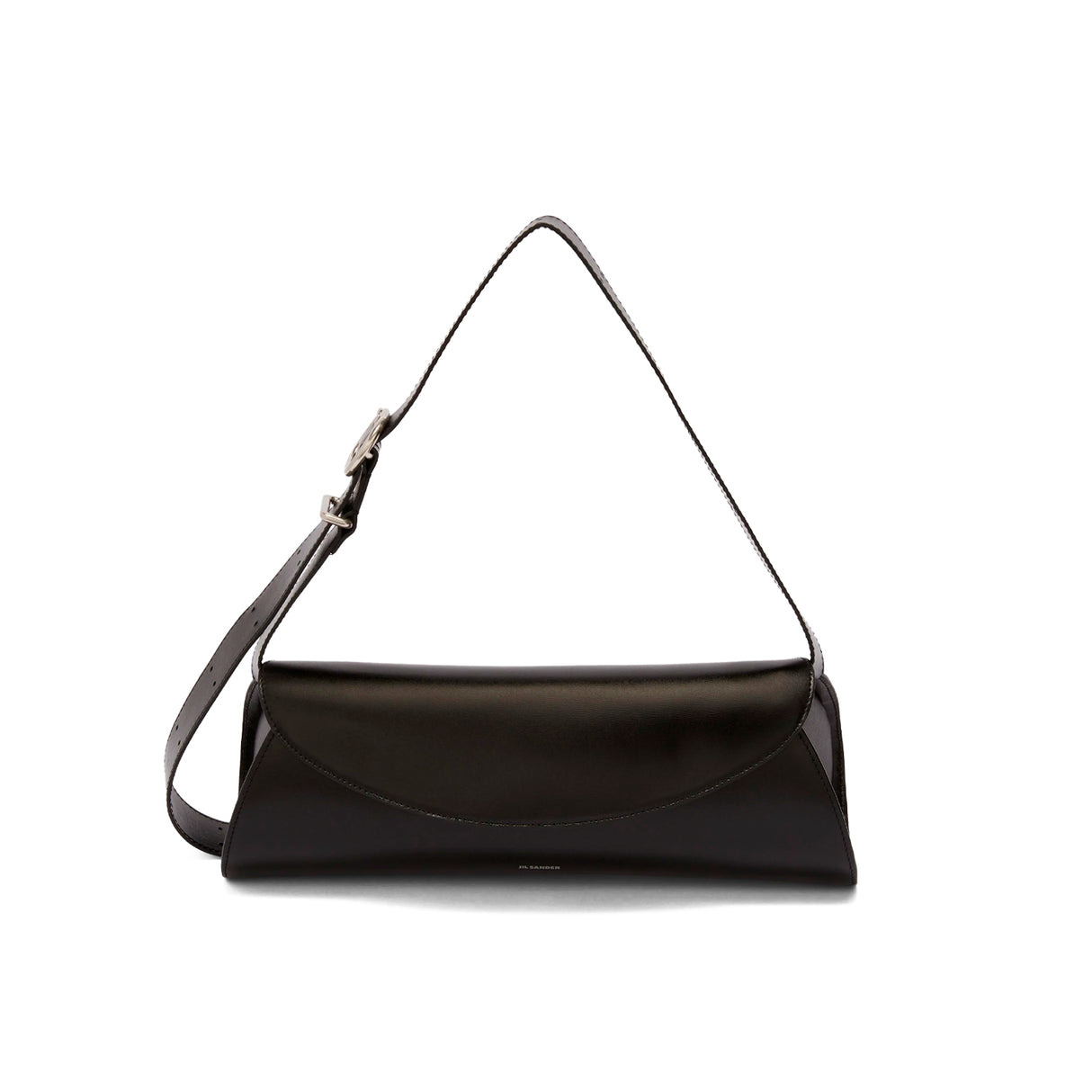 Black handbag on a white background