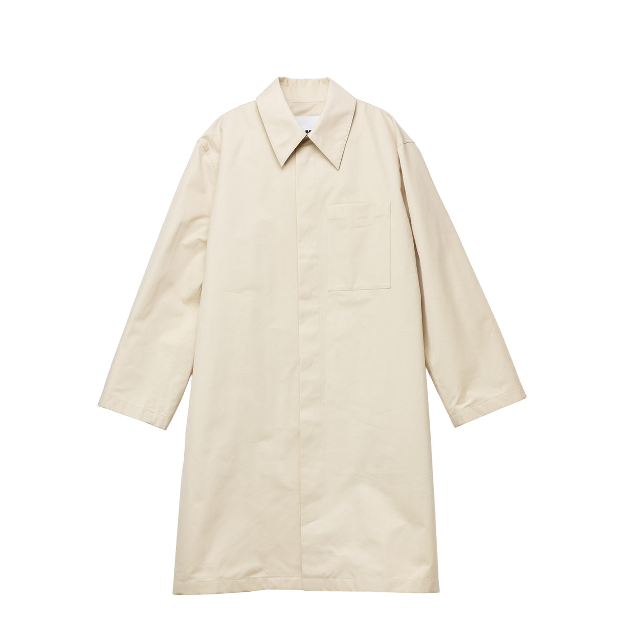 Beige long coat on a white background.