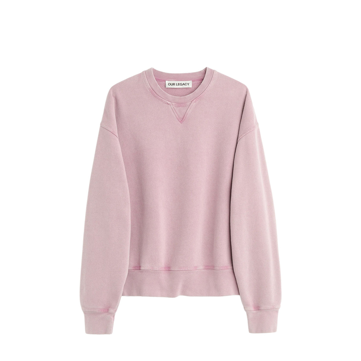 Pink sweatshirt on a white background with 'Our Legacy' branding.