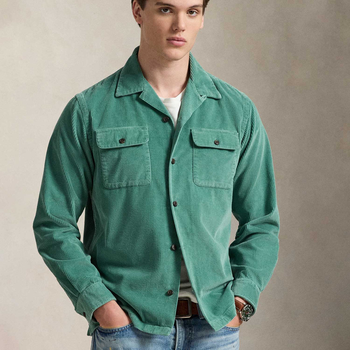 CORD LONGLSLEEVE SPORT SHIRT, Green