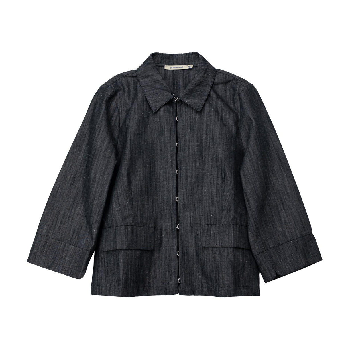 Dark gray jacket with a large collar on a white background